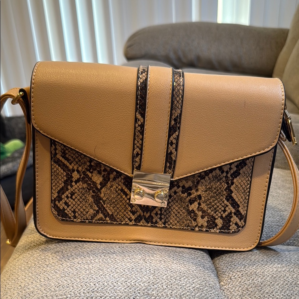 Tan and Brown Snake Print Women's Bag